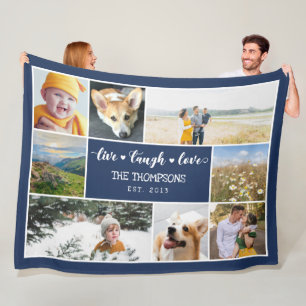 Live-Laugh Liebe Navy Blue Foto Collage Fleecedecke