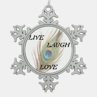 Live-Laugh-Liebe Peacock Feather Schneeflocken Zinn-Ornament