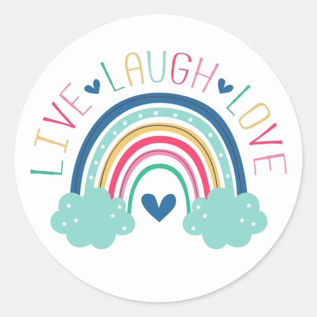 LIVE LAUGH LIEBE Rainbow Runder Aufkleber (Vorderseite)