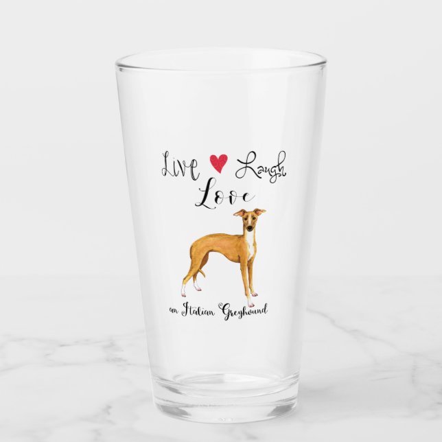 Live-Laugh-Liebe und italienisches Greyhound-Glas Glas (Vorderseite)