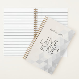 LIVE LAUGH LIEBE Zitat Grau Tan Custom Modern Notizbuch