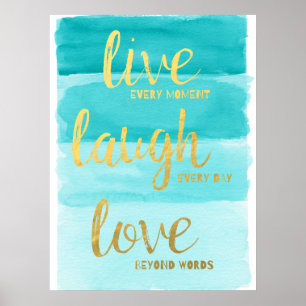 Live Laugh Love   Blaue Ombre Motivational Poster