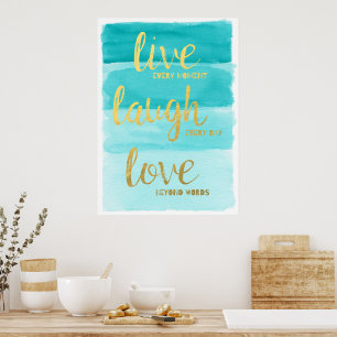 Live Laugh Love   Blaue Ombre Motivational Poster