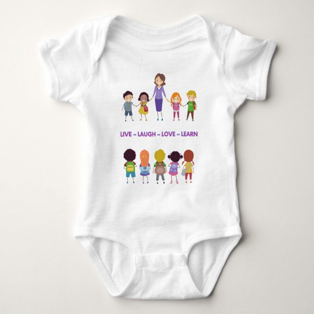 Live Laugh Love Learn Schule Lehrer Baby Shower Strampler (Vorderseite)