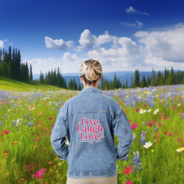 Live Laugh Love Retro Pink Typography Design Jeansjacke (Von Creator hochgeladen)