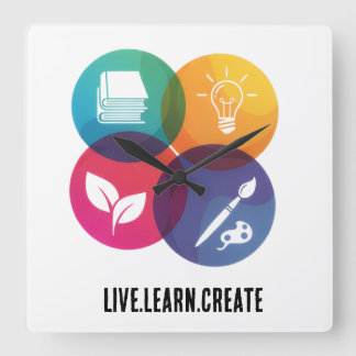 Live.Learn.Create Quadratische Wanduhr