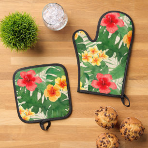 Live-Liebe Aloha Palm Tree Beach Zeichen Ofenhandschuh & Topflappen-Set