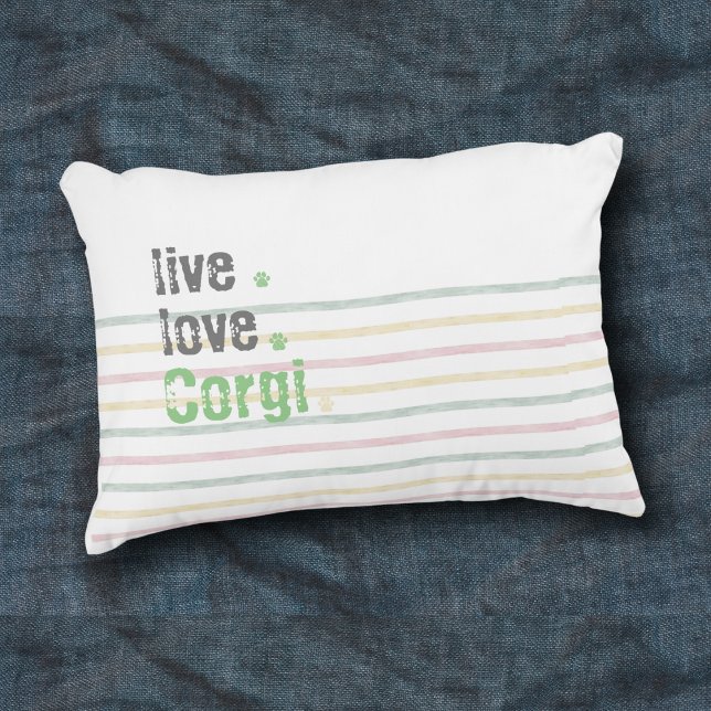 Live-Liebe Corgi Striping Accent Kissen (Corgi lovers, this throw pillow is perfect to show off your favorite pup!)