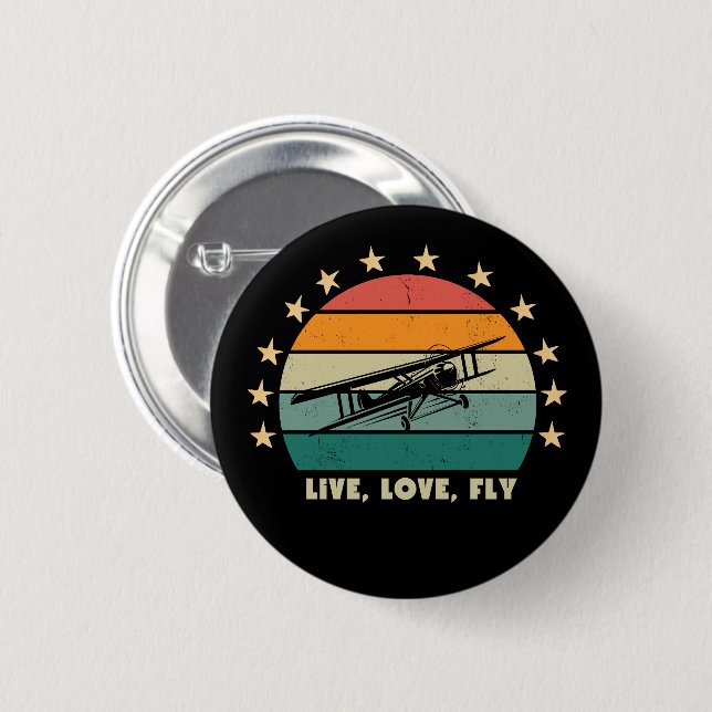 "Live Liebe Fliegen" Text, Vintager Retro-Schieber Button (Vorne & Hinten)