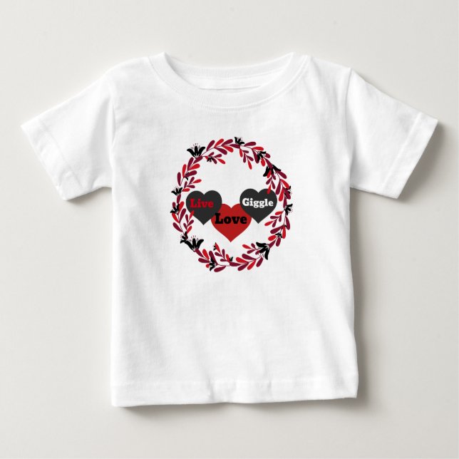 Live Liebe giggle Red, White und Black Heart Desig Baby T-shirt (Vorderseite)