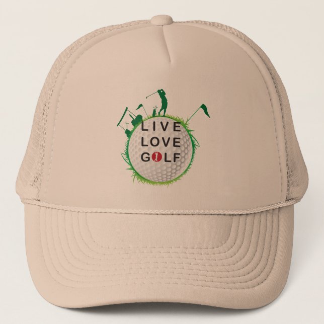 Live, Liebe Golf Hat Truckerkappe (Vorderseite)