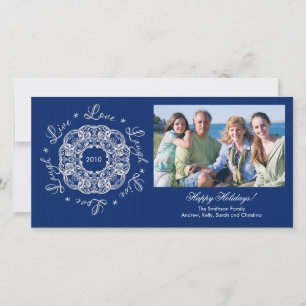 Live-Liebe Lächeln Vintage Ornamente Fotokarte Feiertagskarte