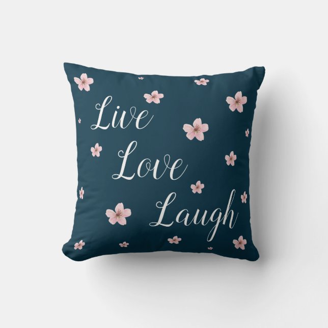 Live, Liebe, Lachen ~ Royal Blue - Pink Blume Kissen (Vorderseite)