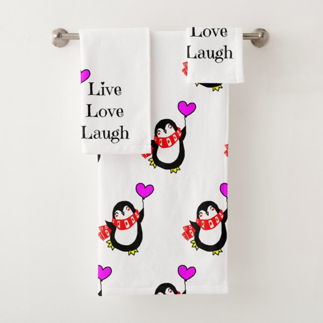 Live, Liebe, lachen Sie glücklichen Penguin Badhandtuch Set (Insitu)