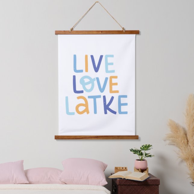 Live-Liebe Latke Hanukkah Design Wandteppich Mit Holzrahmen (Schlafzimmer)