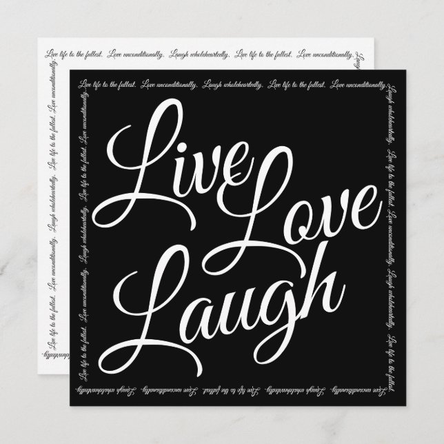 Live-Liebe Laugh Elegante White Script Black Card (Vorne/Hinten)