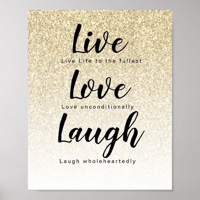 Live-Liebe Laugh Girly Gold Glitzer Typografie Poster (Vorne)