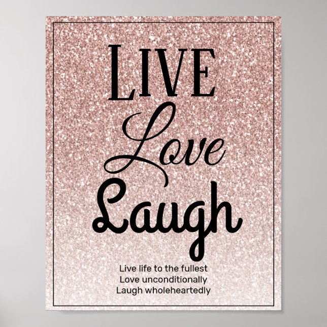 Live-Liebe Laugh Girly Rose Gold Glitzer Typografi Poster (Vorne)