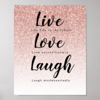 Live-Liebe Laugh Girly Rose Gold Glitzer Typografi