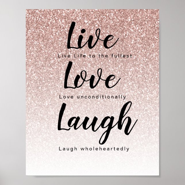 Live-Liebe Laugh Girly Rose Gold Glitzer Typografi Poster (Vorne)