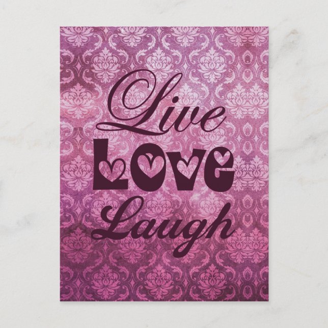 Live-Liebe Laugh Pink Damask Muster Postkarte (Vorderseite)