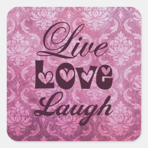 Live-Liebe Laugh Pink Damask Muster Quadratischer Aufkleber
