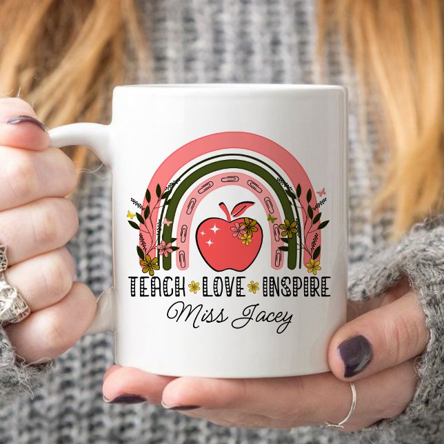 Live-Liebe Rainbow-Lehrer Wertschätzung Kaffeetasse (TEACH LOVE INSPIRE RAINBOW Personalized Name Teacher mug, teacher gift, teacher appreciation gifts)