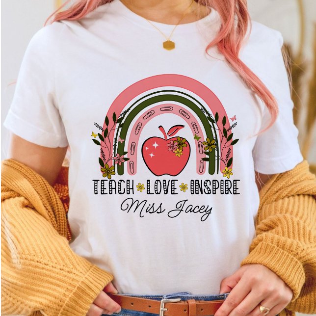 Live-Liebe Rainbow-Lehrer Wertschätzung T-Shirt (TEACH LOVE INSPIRE RAINBOW Personalized Name Teacher shirt, teacher gift, teacher appreciation gifts)