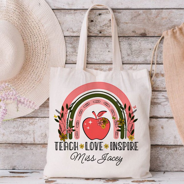 Live-Liebe Rainbow-Lehrer Wertschätzung Tragetasche (TEACH LOVE INSPIRE RAINBOW Personalized Name Teacher tote bag, teacher gift, teacher appreciation )