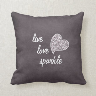 Live Liebe Sparkon mit Glitzer Herz Kissen