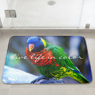 Live Life in Color Zitat Red Blue Green Bird Foto Badematte