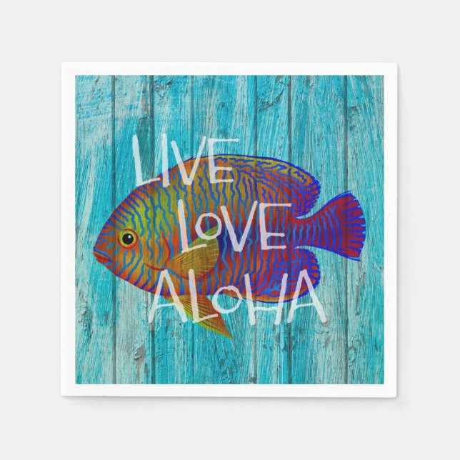 Live Love Aloha Tropical Fish Beach Sign Serviette (Vorderseite)