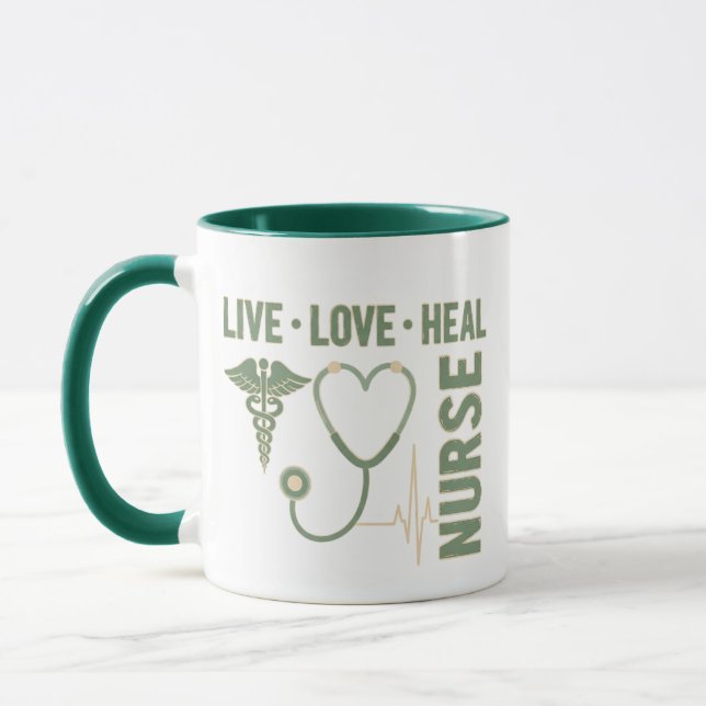 Live Love Heal Nurse Caduceus Stethoscope ECG Mug  Tasse (Links)