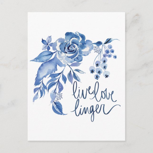 Live Love Linger Blue Rose Floral Postkarte (Vorderseite)