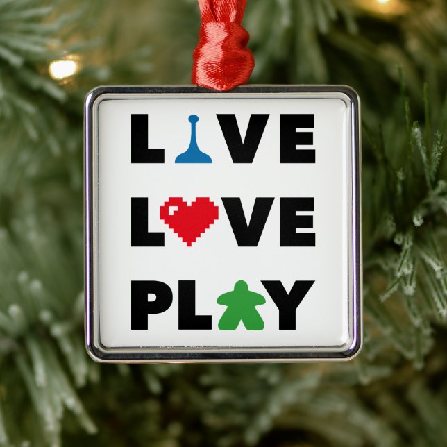 Live, Love, Play Black Text Metal Ornament (Baum)