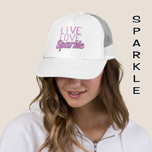 Live Love Sparkle rosa Glittereffekt Text Truckerkappe