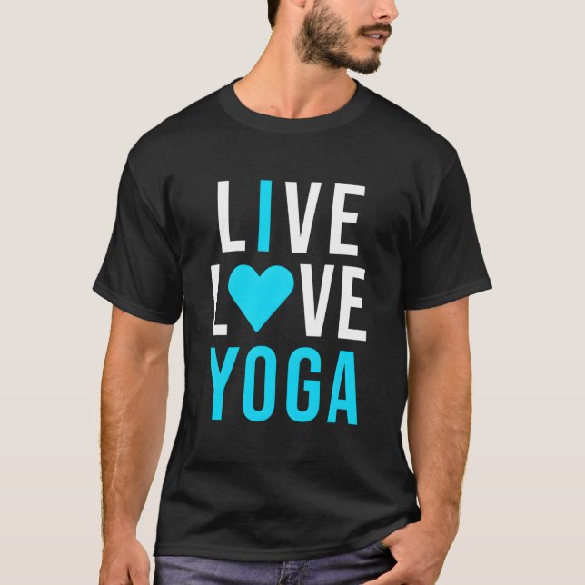Live Love Yoga I Love Yoga Blue Namaste T-Shirt (Vorderseite)