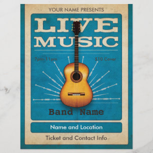 Live Music Acoustic Gitarre Flyer Blau