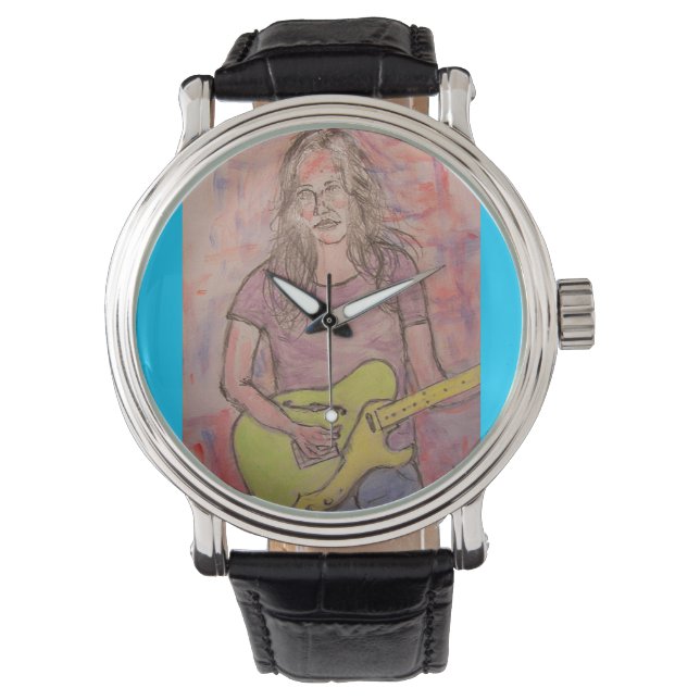 Live Music Girl Sketch Armbanduhr (Vorderseite)