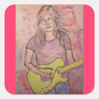 Live Music Girl Sketch Quadratischer Aufkleber
