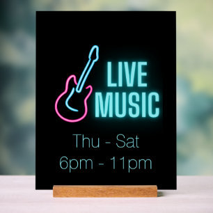 Live Music Neon Guitar Acrylschild
