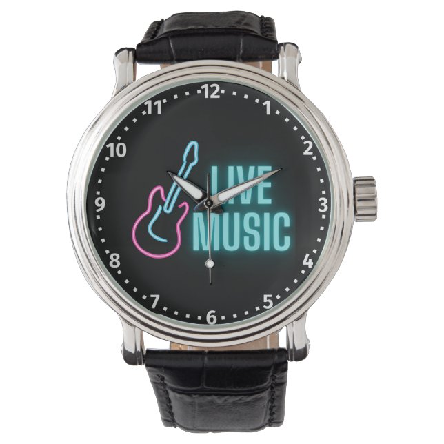 Live Music Neon Guitar Armbanduhr (Vorderseite)