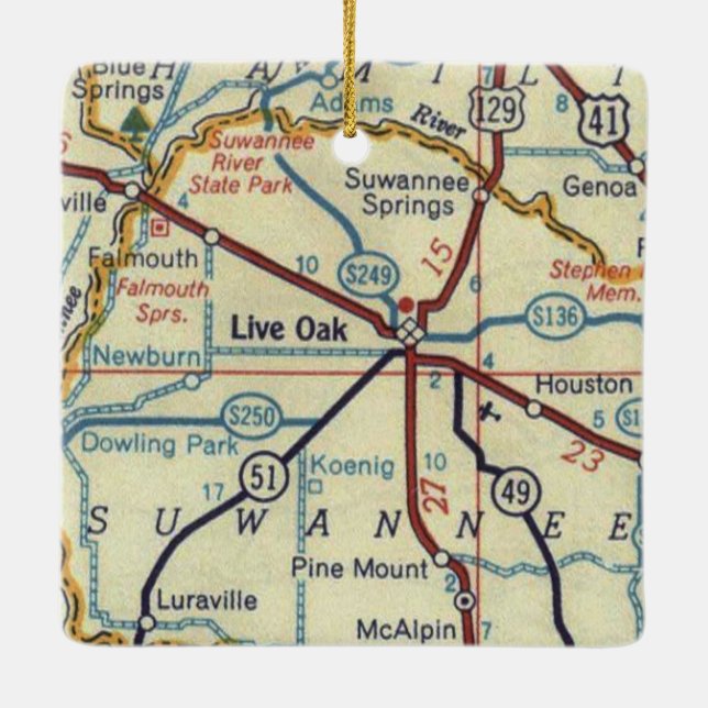 Live Oak Florida Vintage Karte Keramikornament (Rückseite)