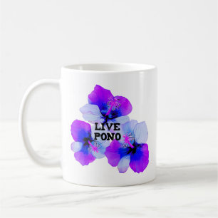 Live Pono Hawaiianischer Hibiskus Lila Blau Blumen Kaffeetasse