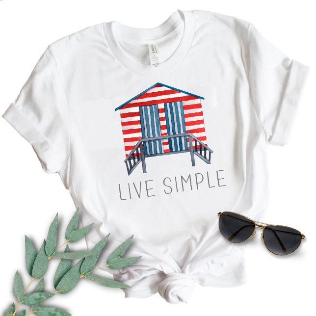Live Simple Quote Nautic Summer Beach Hut T-Shirt (Von Creator hochgeladen)