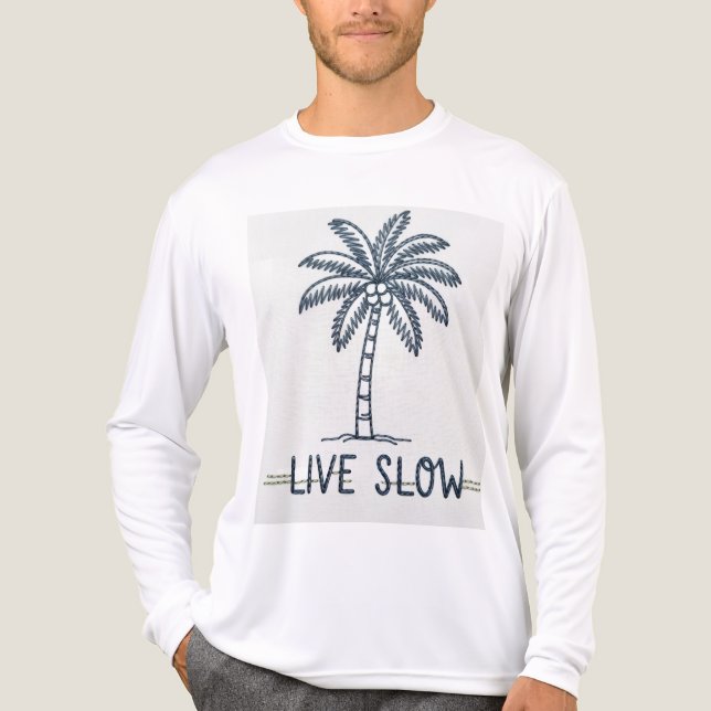 "Live Slow" Palm Tree Embroidery Design - Tropical Tri-Blend Shirt (Vorderseite)