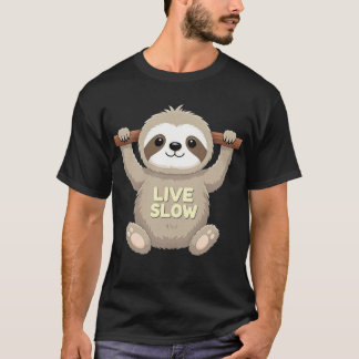 Live Slow Sloth T - Shirt - Niedlicher Cartoon-Des