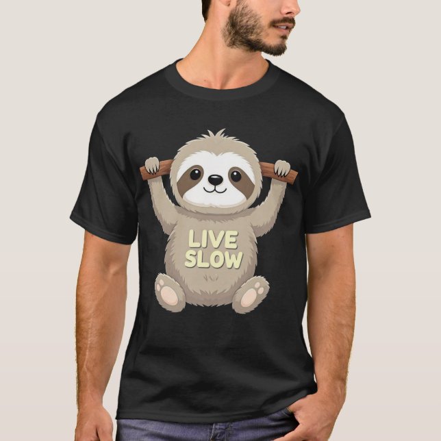 Live Slow Sloth T - Shirt - Niedlicher Cartoon-Des (Vorderseite)
