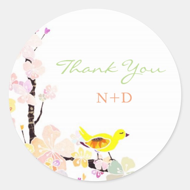 Live Spring Bird Wedding Danke Runder Aufkleber (Vorderseite)