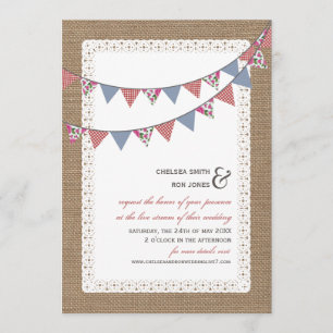 Live Stream Virtual Wedding Lace Burlap Bunting Einladung